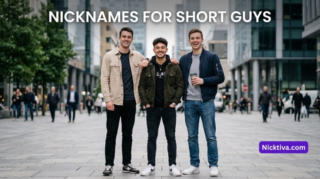 Confident short man with his friends