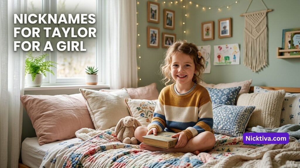 Happy young girl in a cozy bedroom